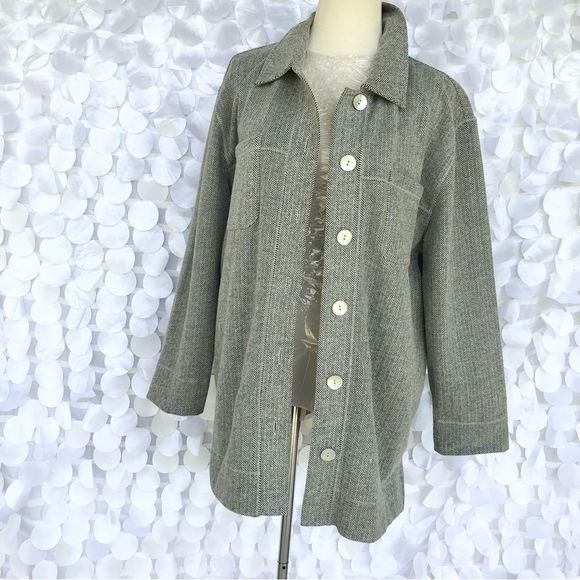 Soft Surroundings Tops - Soft Surroundings grey cream herringbone button front SHACKET Shirt Jacket Large